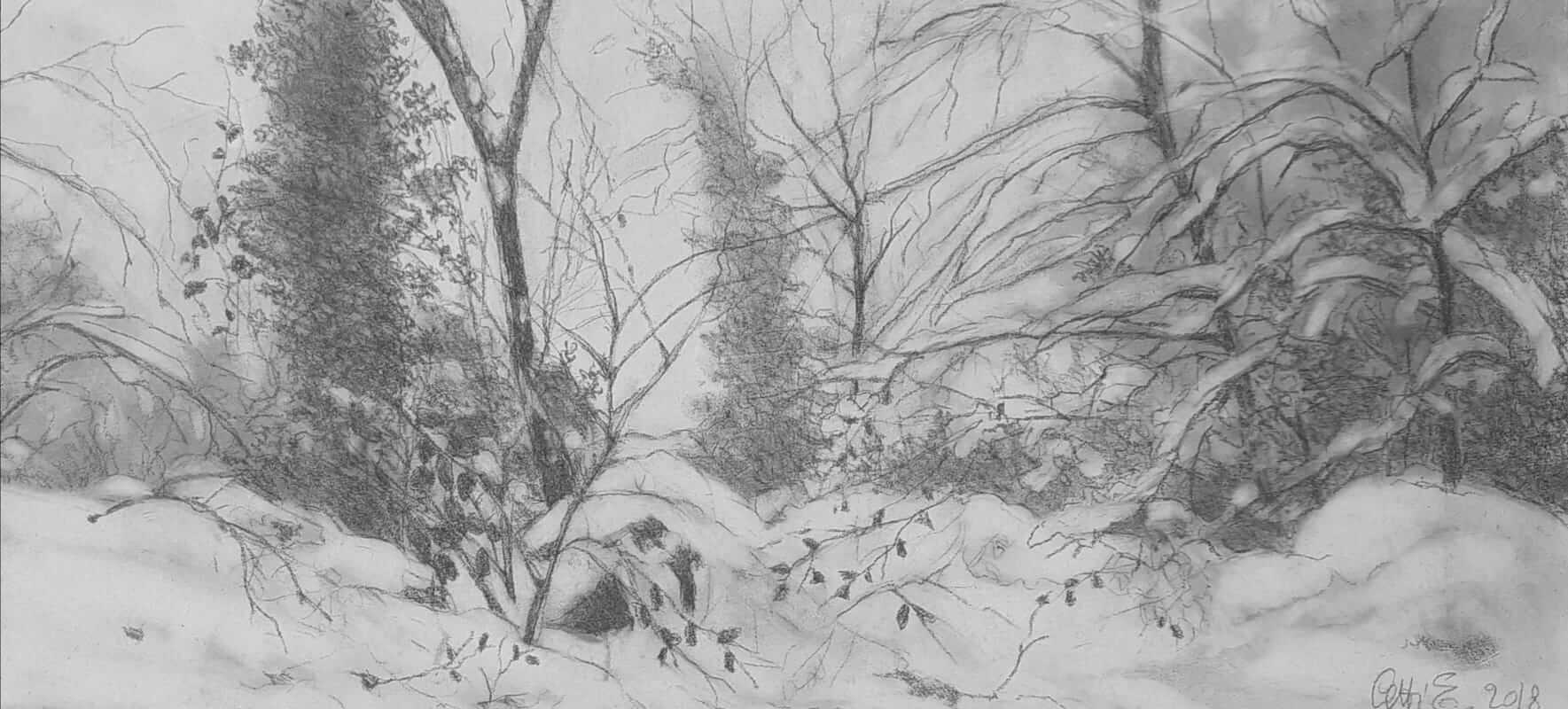 Opera di Emilio Cetti: Nevicata verso Frate Maggiore - La sosta
