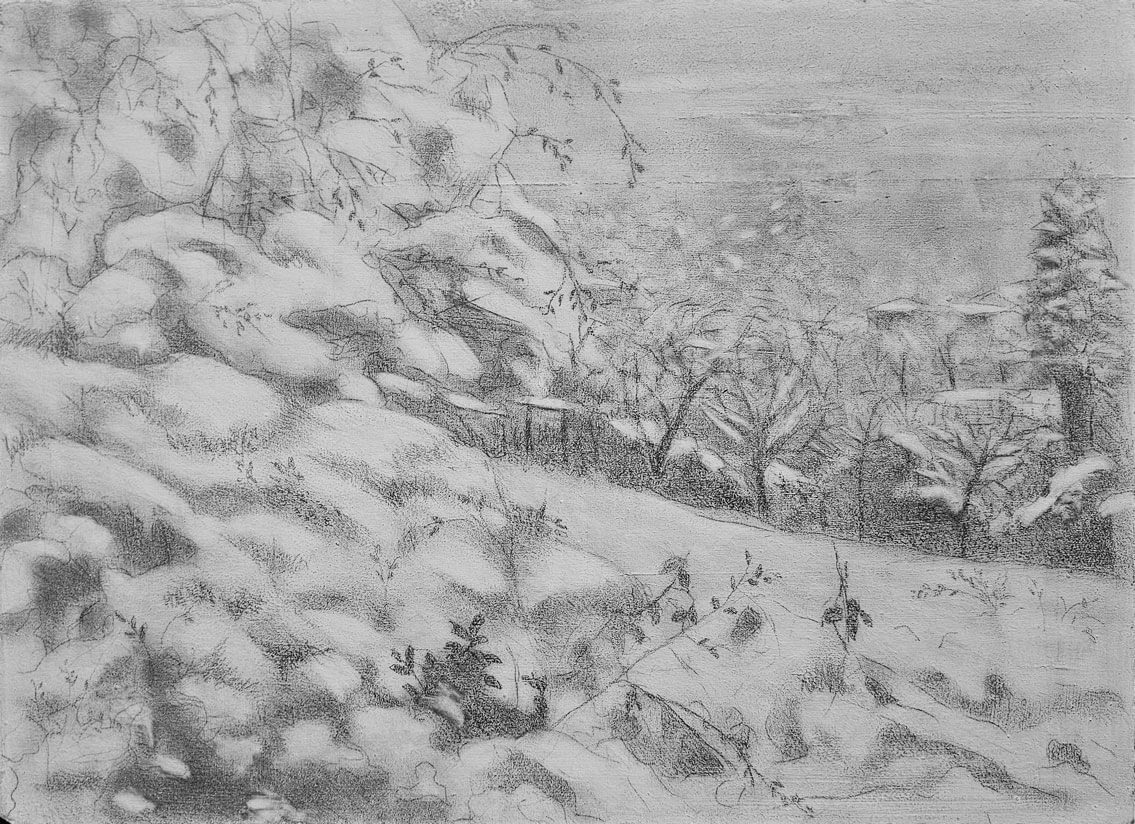 Opera di Emilio Cetti: Nevicata su legno - Serie VIII