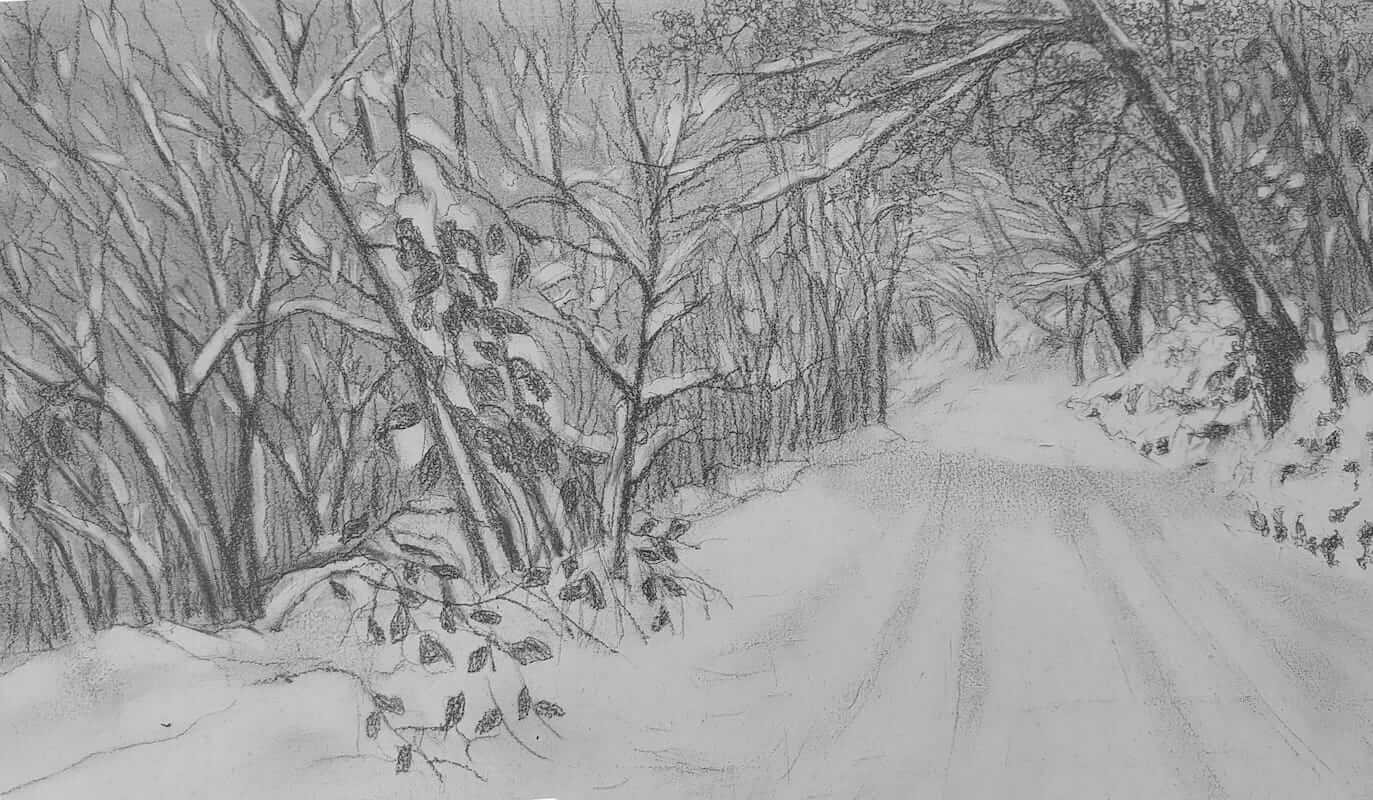 Opera di Emilio Cetti: Nevicata verso Frate Maggiore - La salita